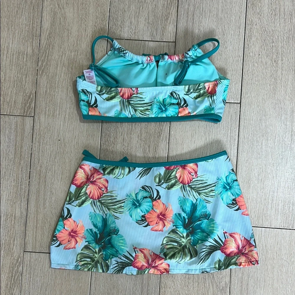 Justice Girl’s Tropical Floral Kids Swim Bikini - Top & Skirt